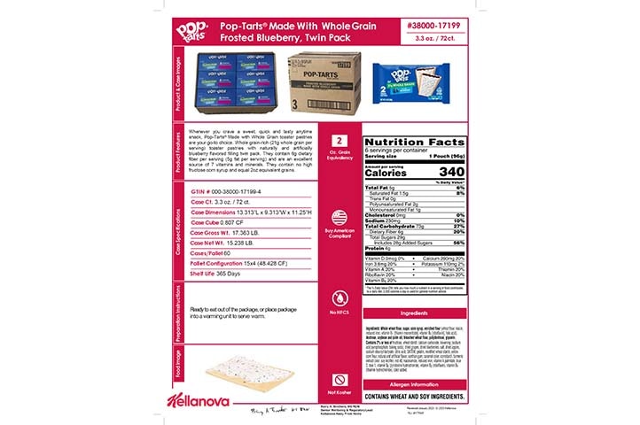 38000 17199 Pop-Tarts Made with 21g Whole Grain Frosted Blueberry K-12 Spec Image