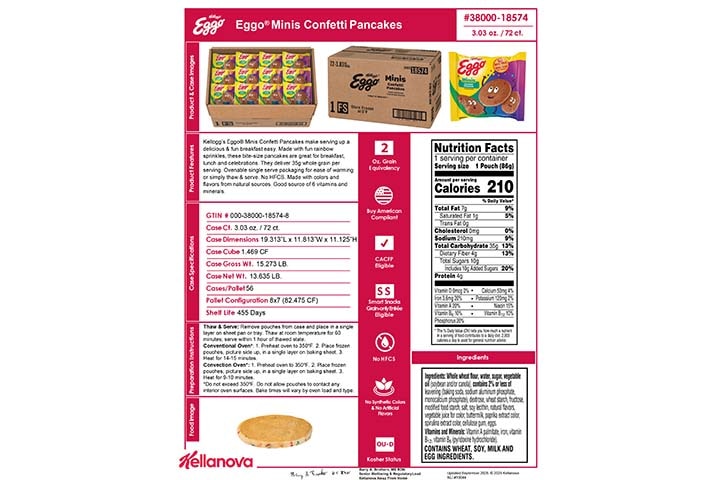 38000 18574 Eggo Minis Confetti Pancakes K-12 Spec
