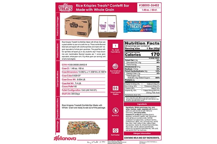 38000 26452 Rice Krispies Treats Made with Whole Grain for Schools - Confetti K-12 Spec Image