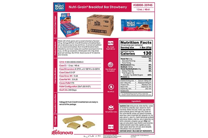 38000 35945 Nutri-Grain Bars - Strawberry K-12 Spec Image