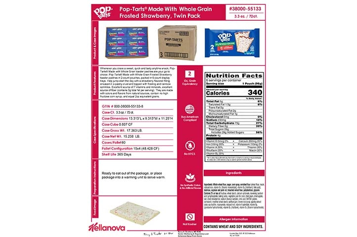 38000 55133 Pop-Tarts Made with 21g WG Frosted Strawberry K-12 Spec Image