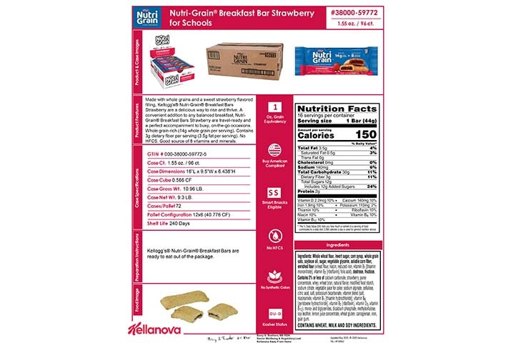 38000 59772 Nutri-Grain Bars for Schools -Strawberry K-12 Spec Image