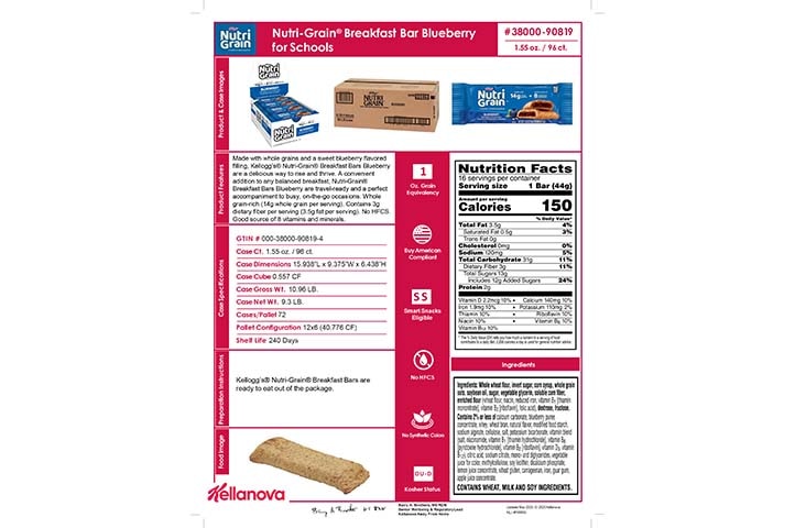38000 90819 Nutri-Grain Bars for Schools - Blueberry K-12 Spec Image