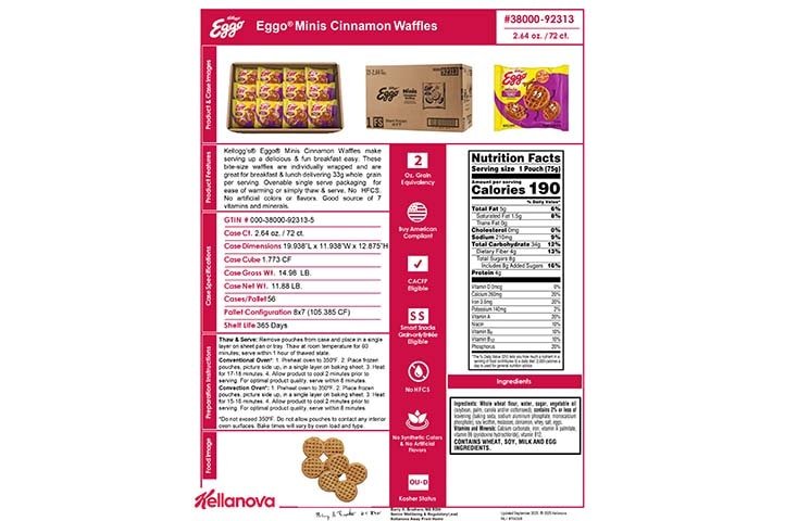 38000 92313 Eggo Minis Cinnamon Waffles K-12 Spec Image