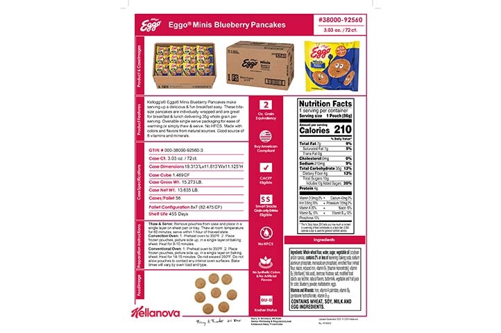 38000 92560 Eggo Minis Blueberry Pancakes K-12 Spec Image