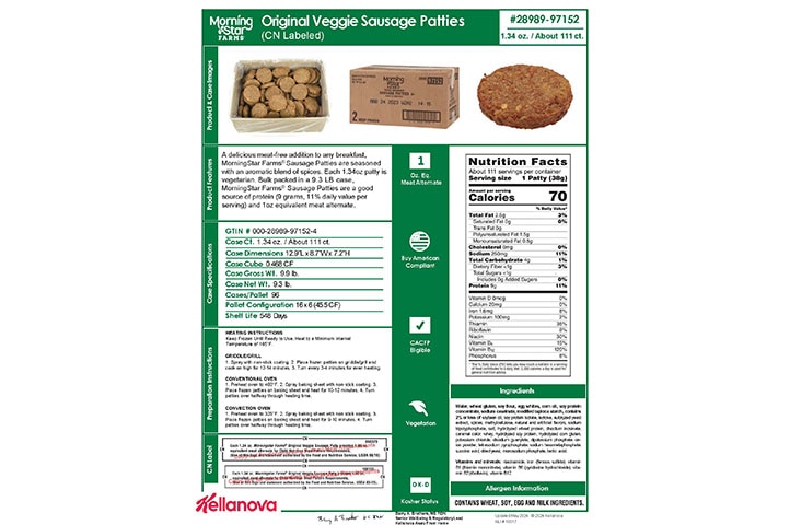 28989 97152 MSF Veggie Sausage Patties NLI 16317 - Combined Bid Spec Image