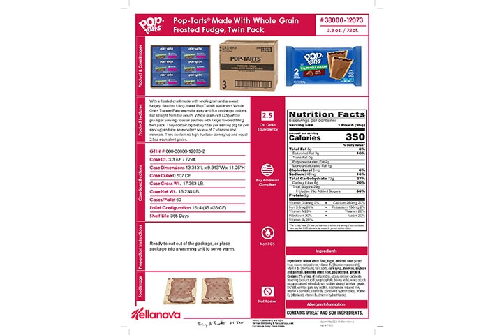 38000 12073 Pop-Tarts Made with 23g WG Frosted Fudge NLI 17552 - Combined Bid Spec Image