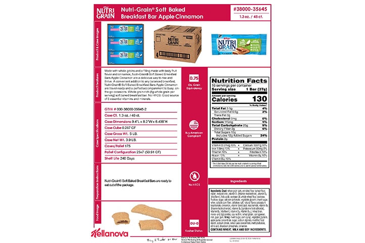 38000 35645 Nutri-Grain Soft Baked Breakfast Bars - Apple Cinnamon NLI 18530 - Combined Bid Spec Image