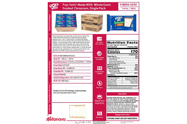 38000 55122 Pop-Tarts Made with 11g WG Frosted Cinnamon 1ct NLI 17549 - Combined Bid Spec Image