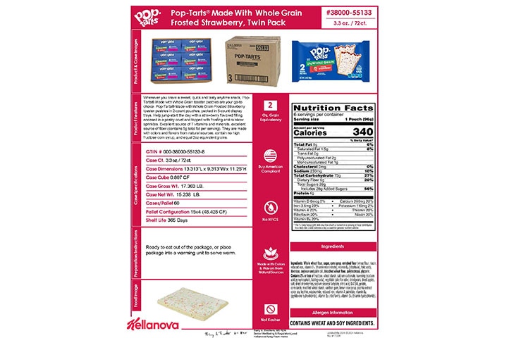 38000 55133 Pop-Tarts Made with 21g WG Frsoted Strawberry NLI 17554 - Combined Bid Spec Image