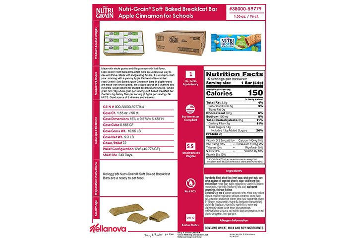 38000 59779 Nutri-Grain Soft Baked Breakfast Bars for Schools -Apple Cinnamon NLI 18547 - Combined Bid Spec Image